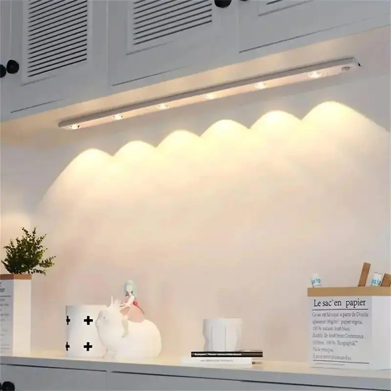 2 Pack Under Cabinet Lights, 52 LED Cold White Rechargeable Under Cabinet Lighting Motion Sensor LED Lights for Kitchen, Counter, Closet, Stairs (Silver - Cold White Light)