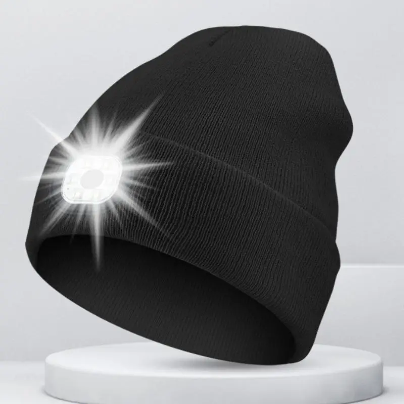 Unisex Hat with Light, USB Rechargeable Hands Free Headlamp LED Beanie, Winter Gifts for Men Dad Father Husband Him