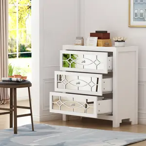 FUFU&GAGA Nightstand Bedside Table Mirrored Cutout Chest Beside Table