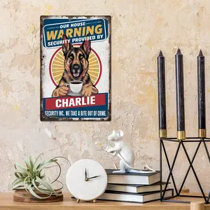 1pc Putuo Decor Custom Metal Tin Sign - Personalized Vintage Security Plaque with German Shepherd "Charlie" Design, "We Take a Bite Out of Crime" Humorous Warning Sign for Home Farmhouse Front Door Backyard Gate Wall Art Decor, Unique Gift Idea outdoorfun