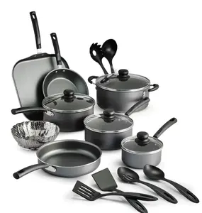 Complete 18-Piece Nonstick Pots and Pans Set, Steel Gray Cookware