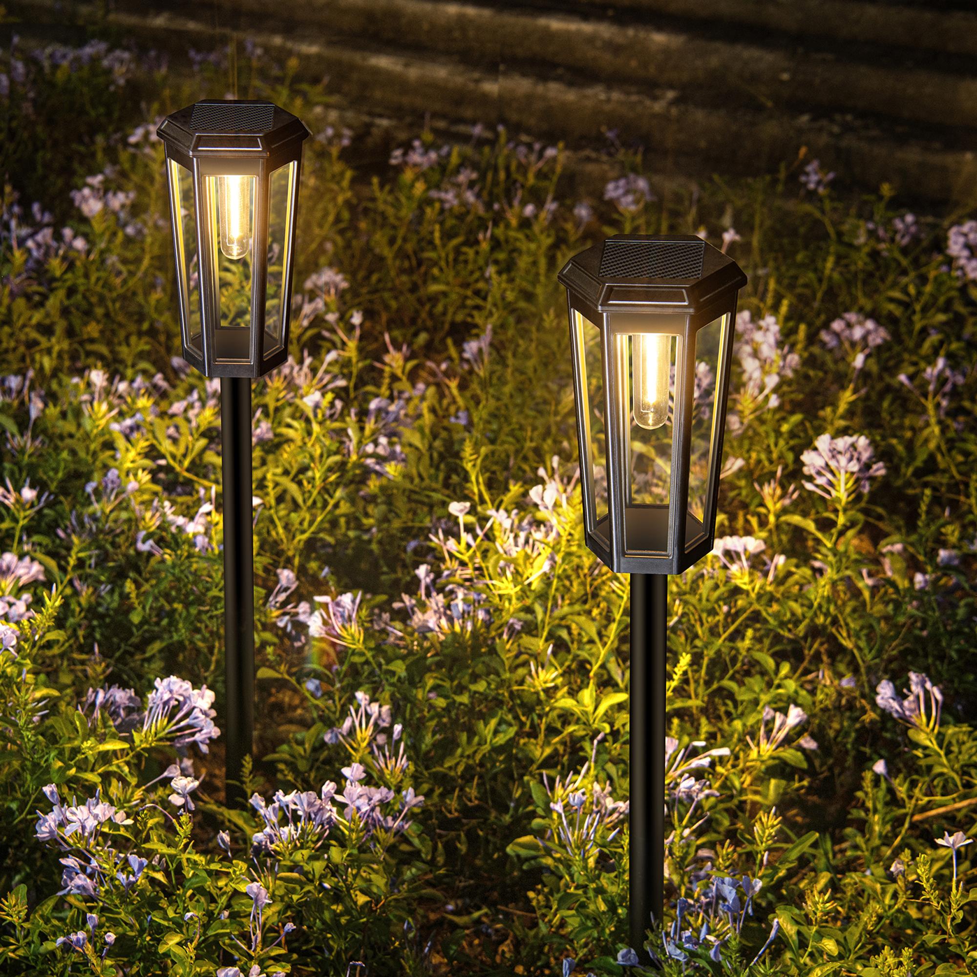 Ennvaofficial solar path lights for outdoor use, 6-piece set of solar hexagonal tungsten garden lights, bright LED pathway lights, solar-powered Edison bulb landscape lighting, suitable for outdoor walkways, courtyards, sidewalks, and yards (warm light)