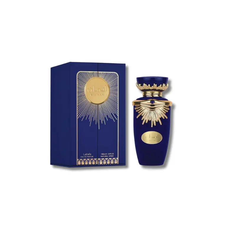Lattafa Eman Unisex Eau de Parfum Spray - 3.4 fl oz, Eau de Parfum for Richer Depth, Captivating Scents of Citrus Vanilla, Bergamot, Jasmine Tuberose, Cedar, Warm Aquatic, Long-Lasting for Adults, Contains Benzyl Salicylate, Benzyl, Cinnamal, Single Item