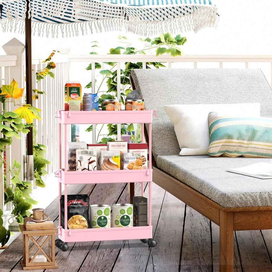 SPACEKEEPER Slim Rolling Storage Cart, 3 Tier Bathroom Storage Organizer Laundry Room Utility Cart Mobile Shelving Unit, Multi-Purpose For Kitchen Office Bathroom Laundry Narrow Places