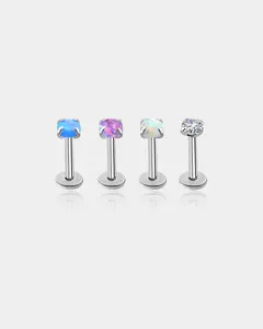 4PCS Opal CZ Internally Threaded Labret Stud