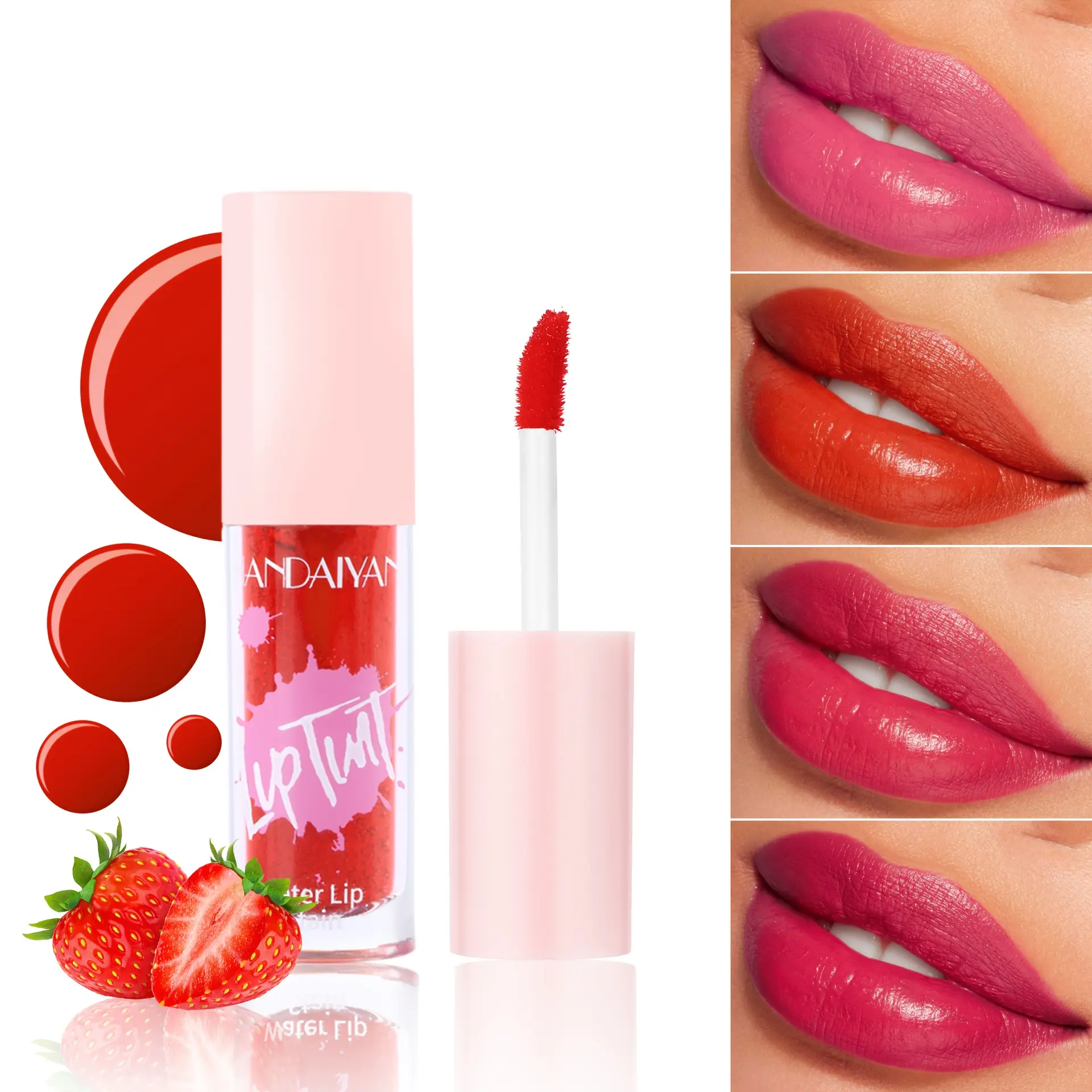 HANDAIYAN Dual Glow 2-in-1 Lip Tint & Gloss - 6 Hydrating Long-Lasting Shades Non-Stick Liquid Lip Glaze High Color Stain Glassy Shine Makeup