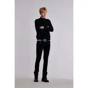 rr Men's Lunar Rock Alt Straight Black Denim Jeans - Casual Stretchy Sturdy Long Elastized Menswear Pants with Embroidery, Leather Accents, Multi-Size Streetwear Bottoms