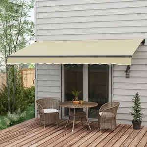 12' x 10' Retractable Awning 280gsm UV Resistant Sunshade Shelter for Deck Balcony Yard Beige Adjustable Tilt 45-85° Solid Frame Multi-Surface Installation