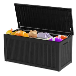 MERSCO 230/260 Gallon Outdoor Storage Box with Lockable Lid, Extra Large Waterproof Patio Resin Deck Box with 1000lbs Surface Loading, Home Storage Box for Patio, Cushions,Toys, Pool Supplies,Garden Tools,Pillows,Easy Assembly,Black