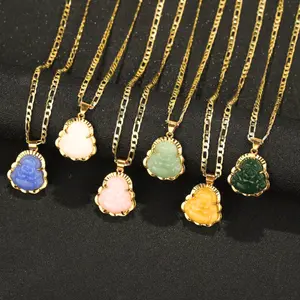 14K gold plated Buddha pendant necklace for men and women 3MM flat Figaro chain, meaningful gift for holidays for loved ones