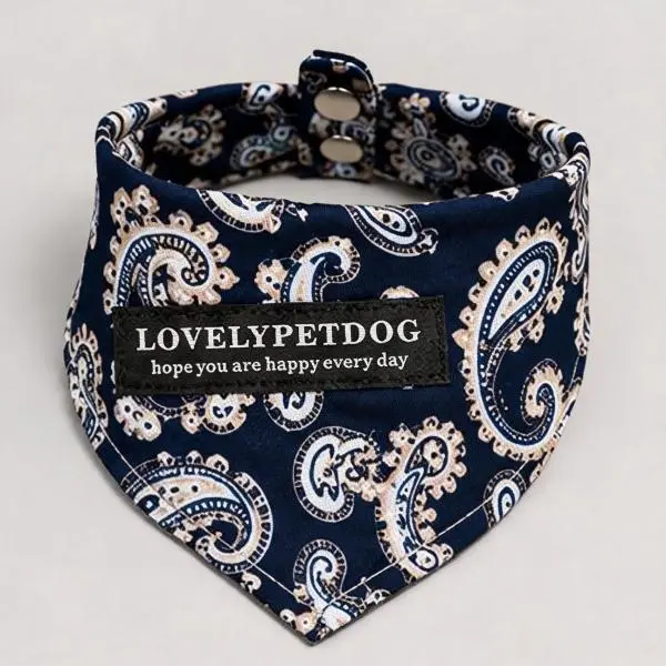 Paisley Snap Closure Pet Bandana, Adjustable Neck Scarf for Dogs & Cats, Vintage Green-Navy Blue, S-XL Multi-Sizes