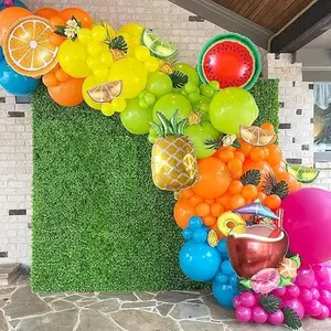 148Pcs Summer Tropical Fruit Party Decoration, Hot Pink Orange Colorful Balloon Arch Kit with Pineapple Coconut Balloons for Beach Fruity Birthday Party Supplies