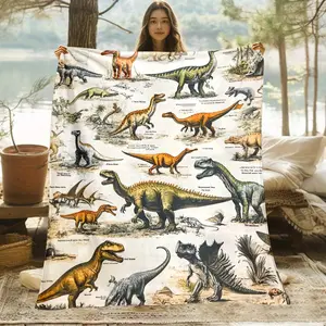 1pc Dinosaur Print Flannel Throw Blanket - Lightweight Soft Warm All-Season Blanket for Camping, Sofa, Bed, Travel & Office - Educational Dinosaur Illustrations with Scientific Names, Machine Washable, Dinosaur Blanket, Dinosaurthemed Decor, All 088
