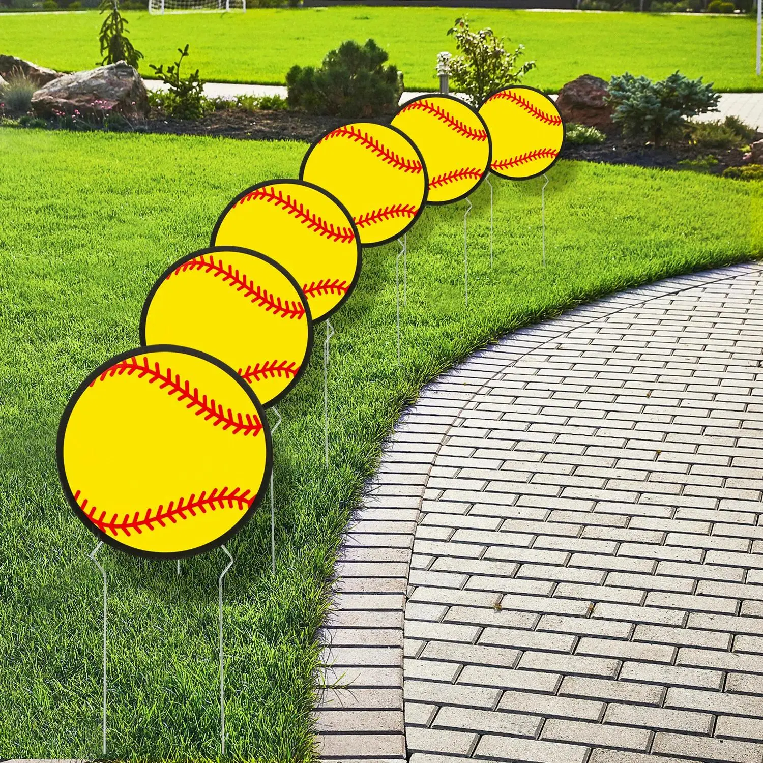 8 1/4" Softball-Shaped Corrugated Plastic Yard Signs - 6 Pc., Decor, Directing Party Guests