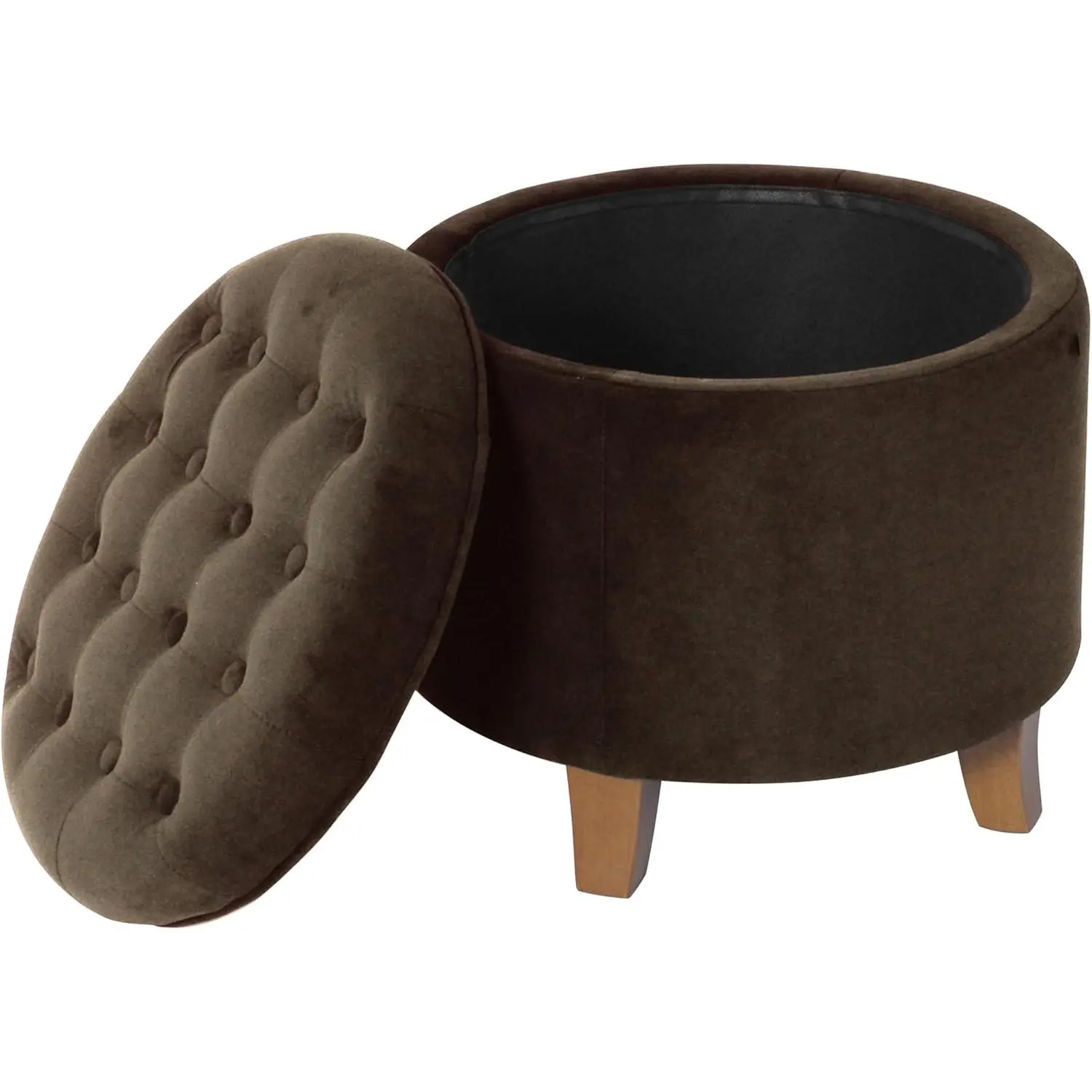 19" Velvet Button Tufted Round Storage Ottoman - Brown Velvet