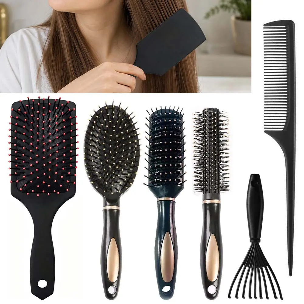 6Pcs Hair Brushes for Women Hair Comb Set Detangler Brush for Men and Women Wet, Dry, Curly and Straight Hair, Easy to Carry, Travel, Business Trip, Vacation