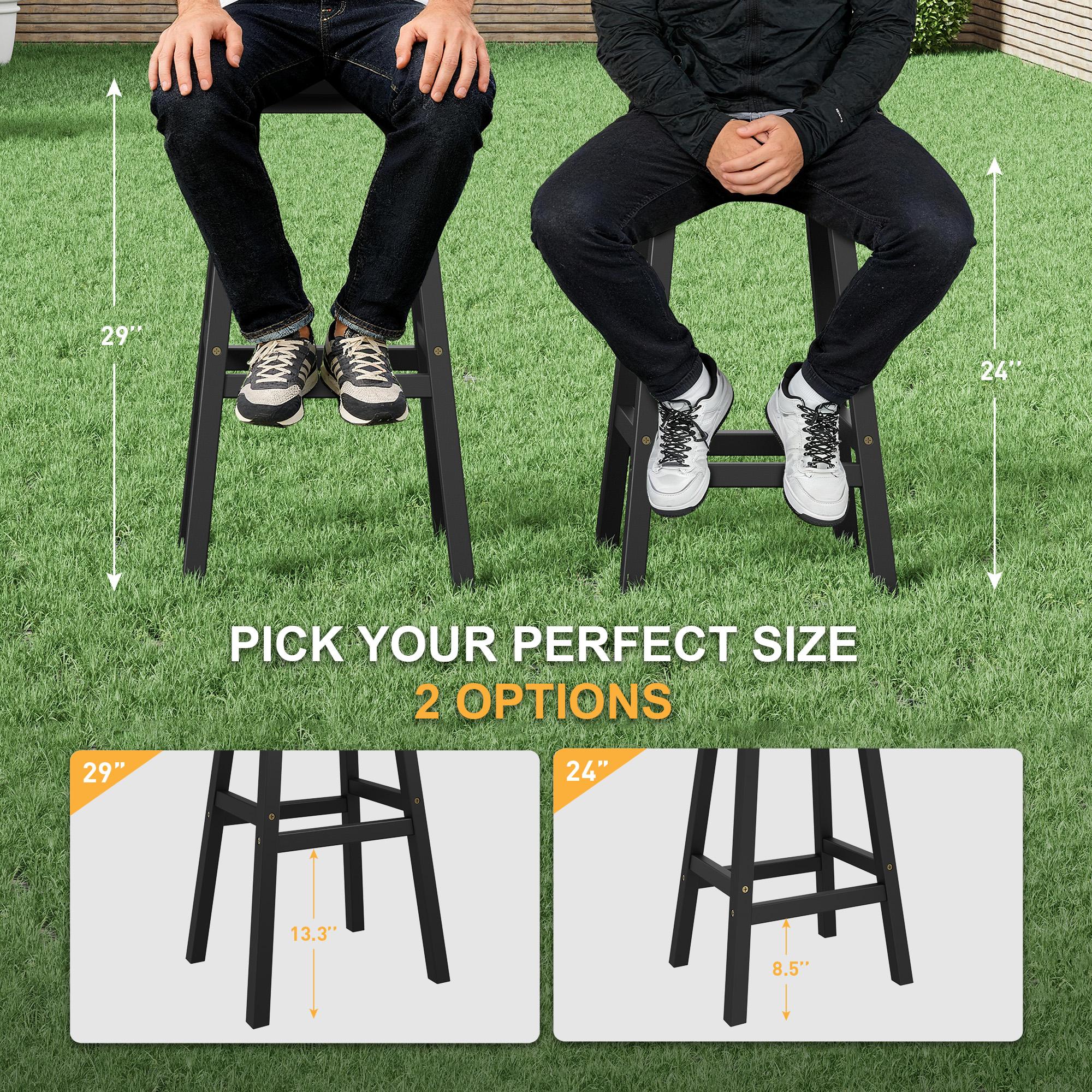 Set of 2 Wooden Saddle Bar Stools, 24 Inch Height, Seat with Footrests, Industrial Style – Kitchen Counter Stools for Restaurant, Bistro Bar, Home Dining