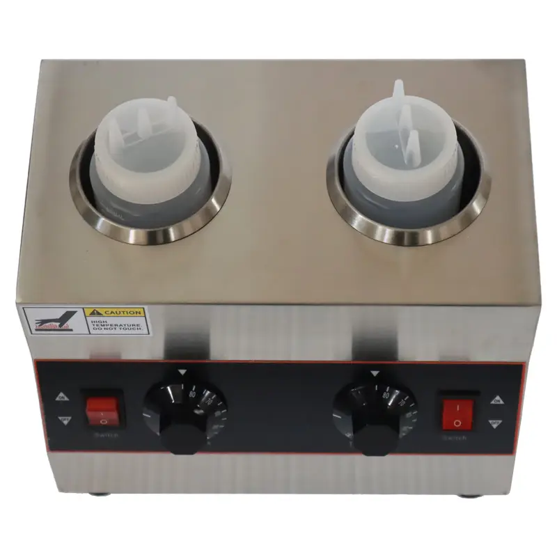 Yokoma 2 Pot Electric Sauce warmer Electric Food Sauce Warmer Heater Cheese Dispenser Jam Heat 110V Heating chocolate sauce, jam, and various sauces