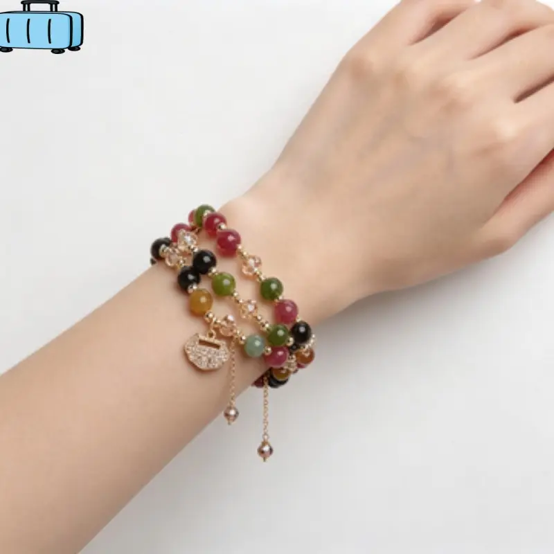 Women’s Double Circle Bracelet, Micro Inlaid Colored Tourmaline Jewelry With Delicate Trendy Look For Daily Fashion Matching