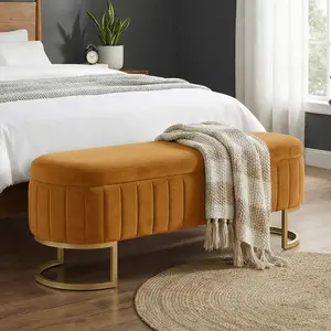 Homeokay 65“ Mid Century Ottoman Storage Bench, Velvet King Size Upholstered Tufted Bed End Bench with Storage for Bedroom Living Room Entryway