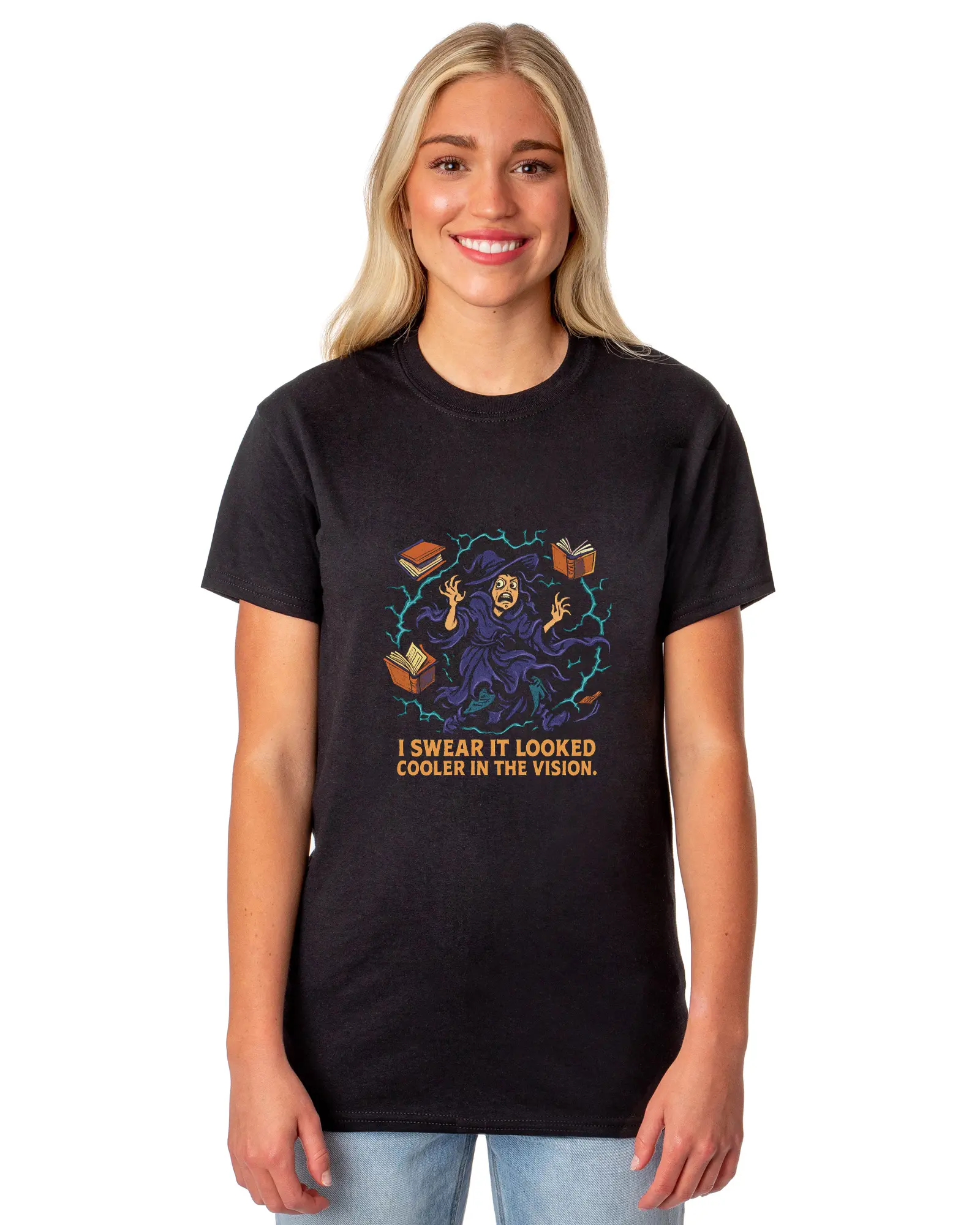 PJammy Women's Cotton Graphic Halloween T-Shirt - Crew Neck, Swirling Spells, Short Sleeve, Cold Wash, Do Not Bleach