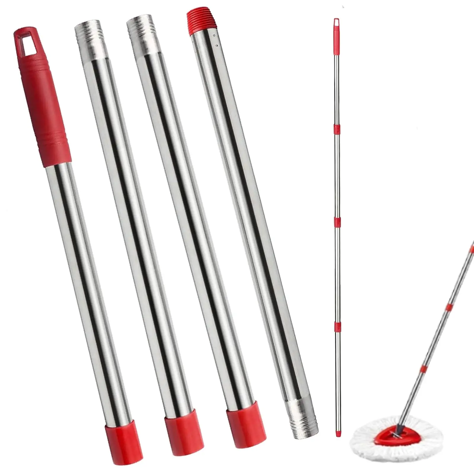 Spin Mop Replacement Handle, 4-Section 30-to-58 inch Mop Replacement Stick Compatible with Ocedar Mop Handle for Easy Wring Mop Refills, Germany Screw Joint(Mop Head&Base not Include)