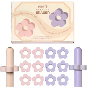 Omoni Designs Daisy Pencil Top Pink & Purple Eraser 12 Pack