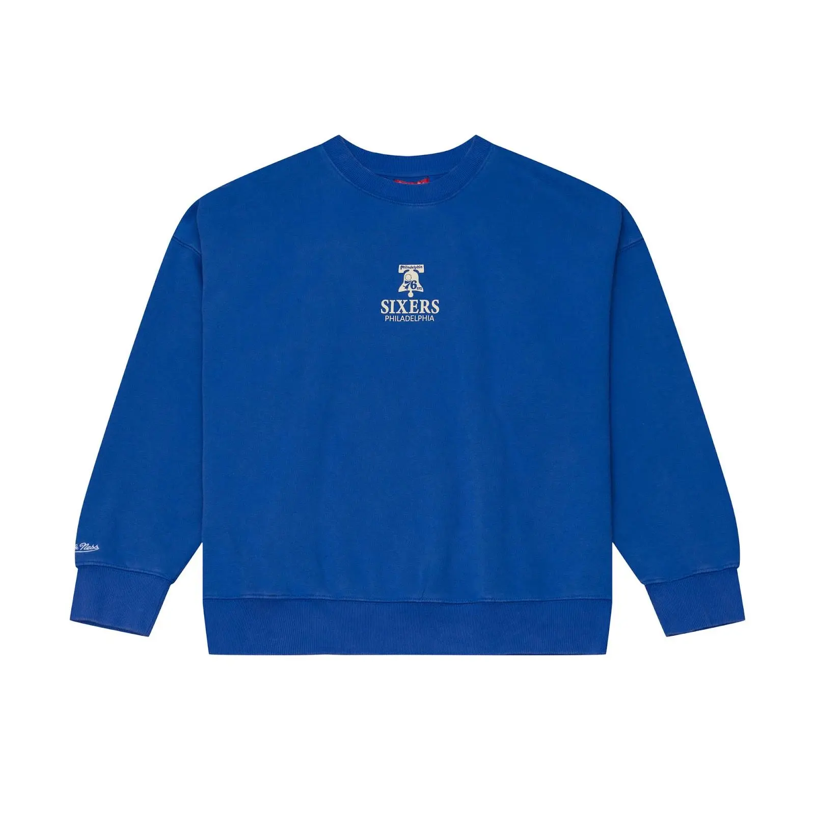 Women's Philadelphia 76ers Royal Core Essentials Lightweight Sweatshirt NBA Throwback Crewneck Vintage Fan Gear Mitchell & Ness