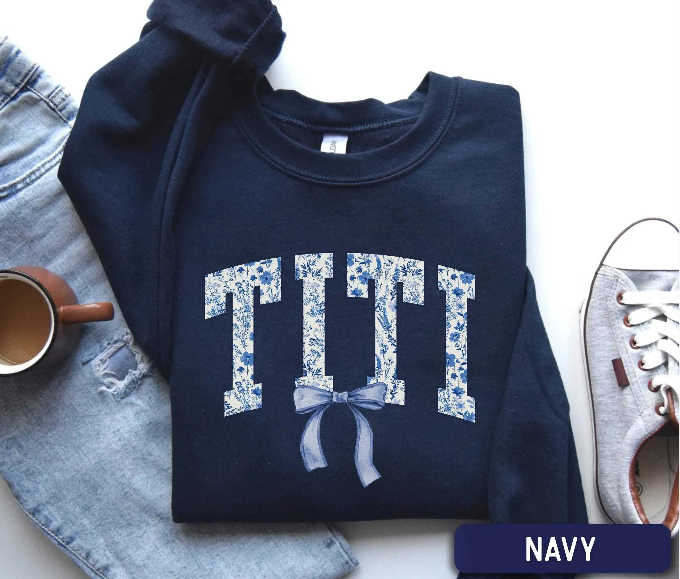 Blue Floral Titi Short Sleeve T-SHIRT OR Sweatshirt  , Titi Gift for Auntie, new aunt