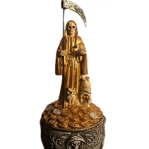 7.5 Santa Muerte Jewelry Box with Gold Coin Accents and Detailed Sculpture Room Decor Organiser Ornaments Decoration