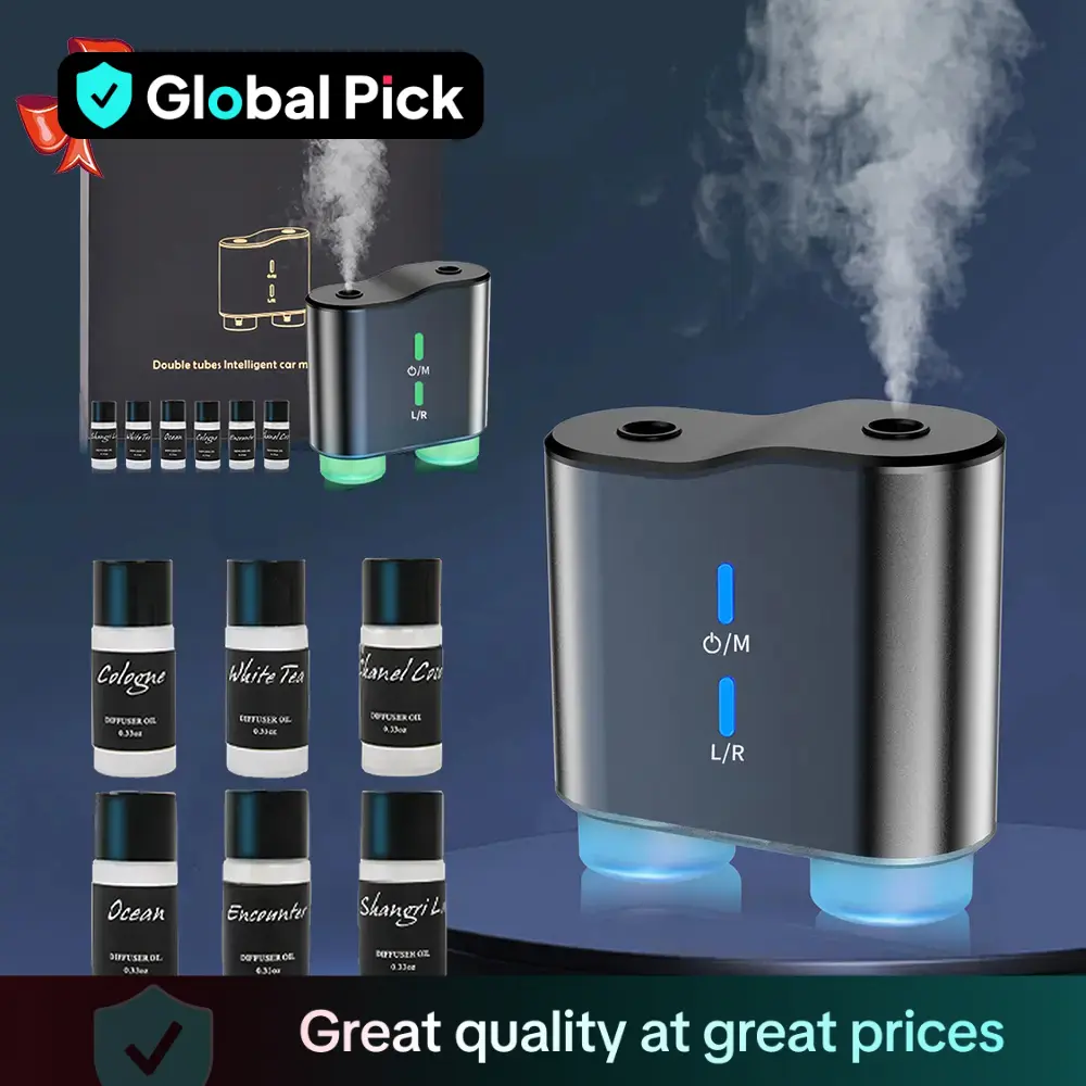 Dual-Channel Car Air Freshener Diffuser, Car Aromatherapy Instrument, Smart Car Air Diffuser with Three Adjustable Modes Auto On/Off, Rechargeable Car