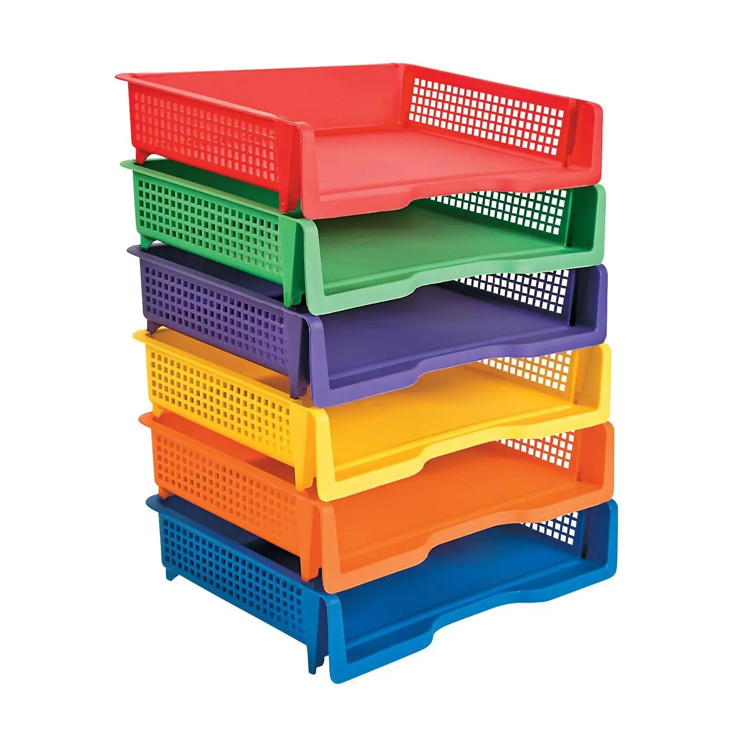 Multicolor Durable Plastic Stackable Storage Trays Organiser Sets (13.25" x 2.75"), 6-Pc Home Office Storage Solution for Computers & Office/Stationery/School Supplies