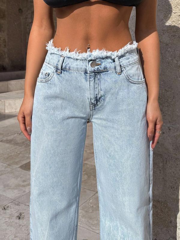 Women's High Waist Raw Hem Baggy Jeans, 2026 T-Chic All-Season Versatile Outdoor Casual Pants, Comfortable Outdoor Wear, Stylish Ladies' Bottoms