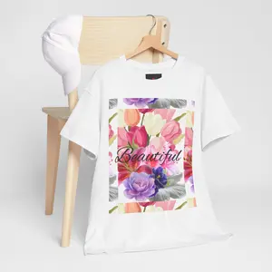Floral Watercolor 'Beautiful' Script Tee | Pink Purple Garden Flowers|nature
