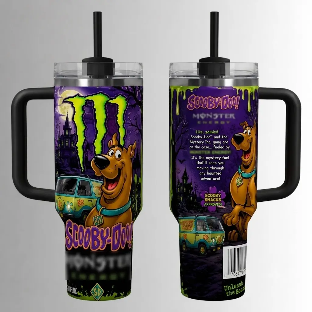 Sco0oby x Energy Drink Edition 40oz/ 30oz/ 20oz Stainless Steel Tumbler With Handle and Straw | Stainless Steel Travel Cup | Gift for Energy Drink Fans