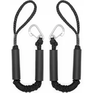2-Pack Bungee Dock Lines for Boats, Jet Skis, PWC, Kayaks, and Pontoons – 2FT Marine Grade Rope with Stainless Steel Clips, Stretch Shock Absorbing Mooring Lines for Dock Cleats and Boat Ties (Black)