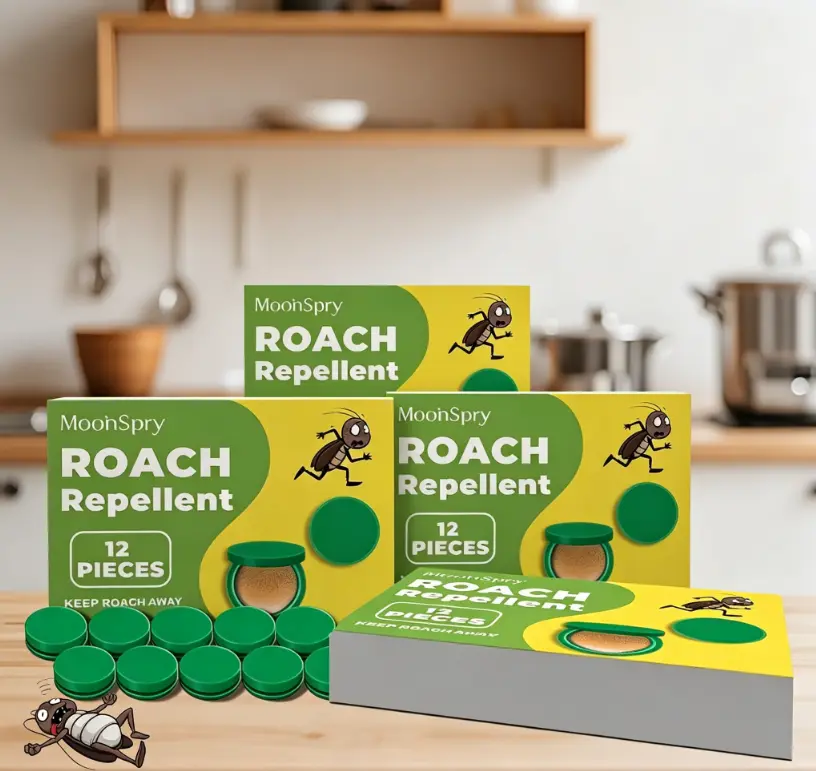 MoonSpry Natural Roach Repellent Discs - 12 Pieces Insect Deterrent Cockroaches, Non-Toxic Indoor Pest Control Solutions for Kitchens, Cabinets, Safe for Pets & Family
