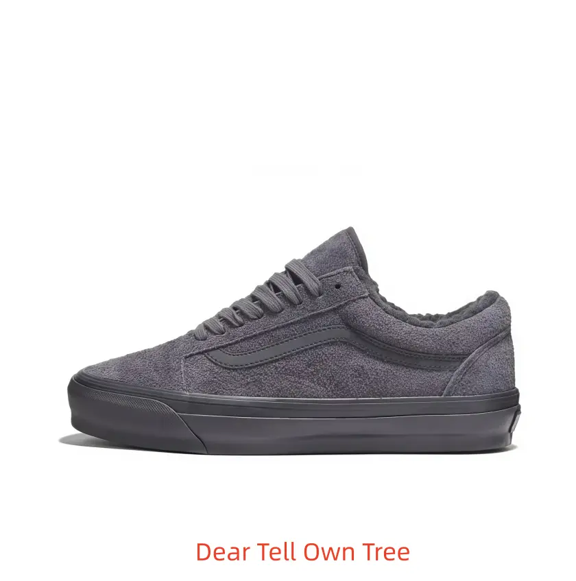 Dark Grey Full Suede Low Top Skate Collectible Sneakers Monotone Side Stripe Chunky Dark Rubber Sole Minimal Tonal Style Hobby Display Muted Street Casual Footwear