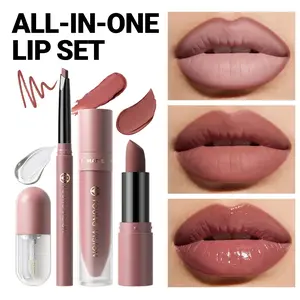 YOUNG VISION  Multi-Functional Lip Makeup Set, Four-In-One Lip Liner, Lipstick, Color, Balm, High-Quality, Perfect for Self-Use and Gifting