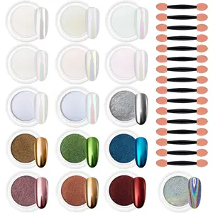 Chrome Nail Powder, Iridescent Aurora Chameleon Powder Metallic Mirror Effect Pigment Pearlescent Mermaid Pigment Pearl Glitter Dust Kit, Nail Art Decoration, Resin Craft