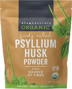 Viva Naturals Organic Psyllium Husk Powder, 10 oz – Finely Ground, Unflavored, Vegan, Keto, Paleo, Non-GMO Plant-Based Superfood, Good Source of Fiber for Gluten-Free Baking, Juices & Smoothies