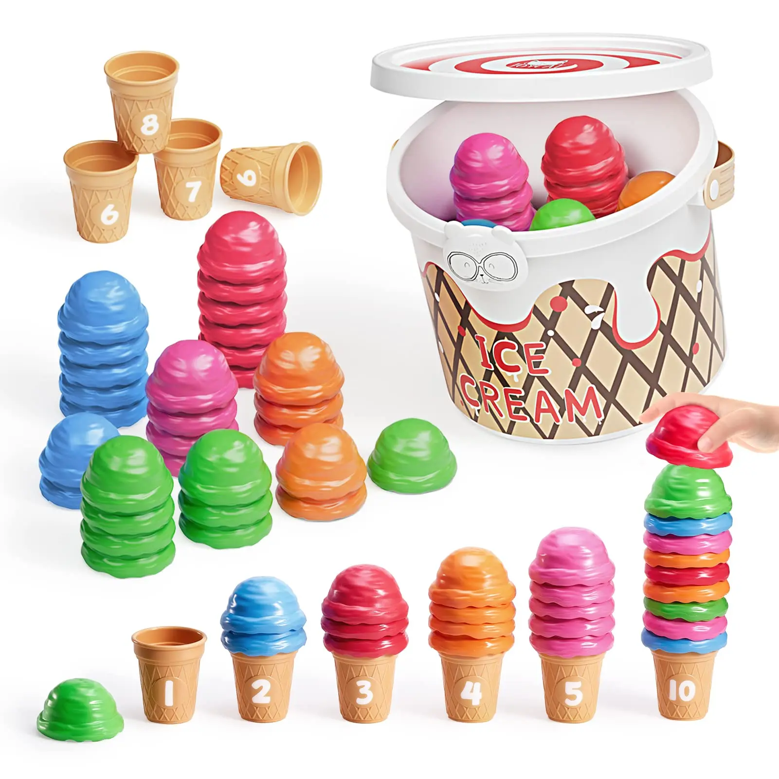 JoyCat Fun Ice Cream Play Set - Preschool Interactive Learning Toy for Ages 4+, Maths Learning Materials, Counting, Color Sorting, Montessori Fine Motor Skills Stacking, Kids Toys, Gifts For Kids, Toys And Colors summerwins,