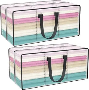 Clear Storage Bags with Zipper – Heavy Duty Extra Large Moving Bags with Strong Handles for Clothes & College Dorm Storage