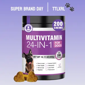 TTLXRL 24-in-1 Chewable-Daily Multivitamin Bite for Dogs, 200pcs Multivitamin Chewable Contain Chondroitin Probiotics Omega-3 Glucosamine for Dogs Skin Coat Heart Gut Eyes- Immune Support overall health and vitality- Chicken
