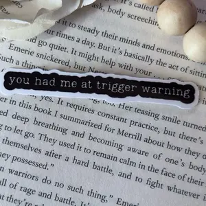 You Had Me At Trigger Warning Dark Romance Smut Sticker for Kindle Laptop Water Bottle 3 Inches Glossy Glitter Decorative Waterproof DIY Decal