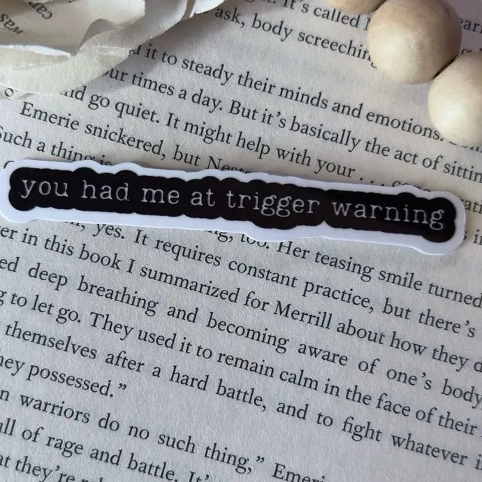 "Trigger Warning" Dark Romance Smut Sentiment Sticker, 3-in Glossy Glitter Waterproof Decal for Kindle & Laptop, DIY Scrapbooking Decoration Sticker, Sentiment Sticker Stickers