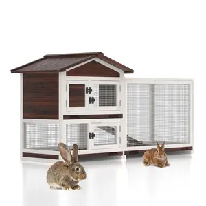 Rabbit Hutch Indoor, Chicken Coop Outdoor with 3 Removable Tray 2 Story Rabbit House with Running Cage Bunny Cage with Ramp & Wheels Wooden Guinea Pig Cage for Small Animals Patio pets  cosset