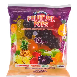 Snowtime Fruit Jel Pops 10 Assorted Flavored Jelly Snacks 1.18oz Editable Jelly Snack Sold by the 24ct Case Strawberry Pineapple Apple Orange Grape