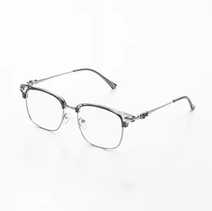 Semi-Rimless Browline Eyeglasses for Men & Women, Trendy Alloy Frame Fashion Eyewear, Lightweight Glasses for Daily & Student Use, Includes Case & Cleaning Cloth tiktokshopspringglowup