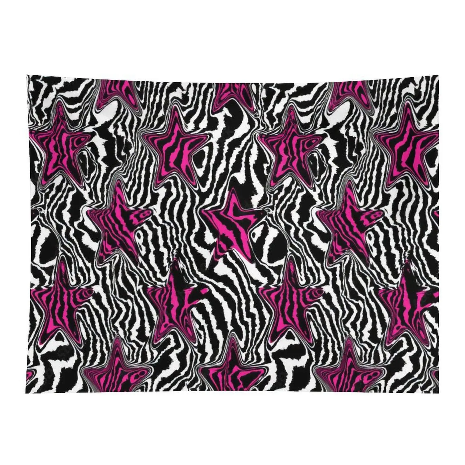 Y2K Style Zebra Stripes And Bright Pink Stars Swirl Liquid Texture Retro Aesthetic Repeating Pattern Wall Tapestry